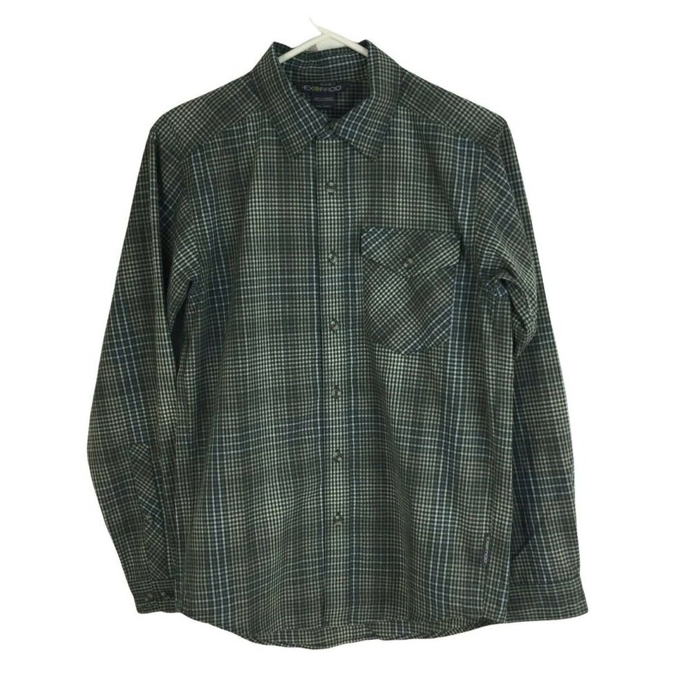 ExOfficio Okanagan Mini Check Long Sleeve Shirt Mens Timberline Size Small